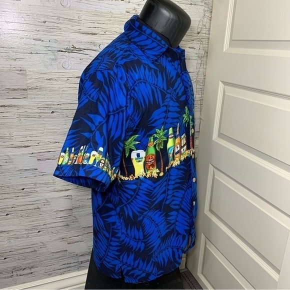 Maui Hawaii Vintage Blue Black Tropical Casual Button Up Shirt Drinks Prints S - Picture 8 of 11
